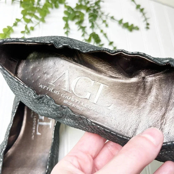 AGL Black Patent & Metallic Snakeskin Slip On Ballet Flats Women's US Size 6.5 - Picture 7 of 9